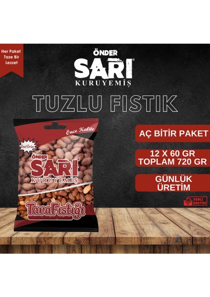 Tuzlu Fıstık Tava Fıstığı Kuruyemiş 60 gr x 12 Adet Aç Bitir Paket