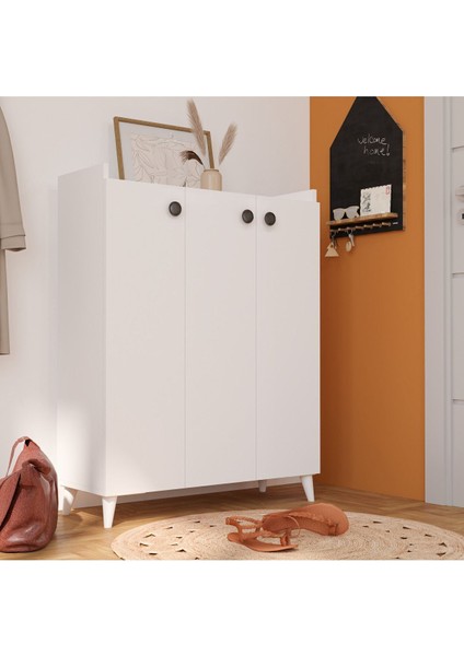 3 Kapaklı Çok Amaçlı Dolap Çok Amaçlı Mutfak Dolabı Banyo Dolabı Ayakkabılık Beyaz