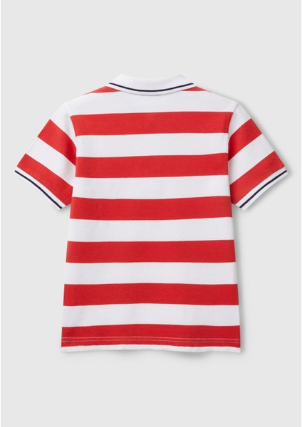 Erkek Çocuk Kırmızı Mix Çizgili Logo Işlemeli Polo T-Shirt fiyatları
