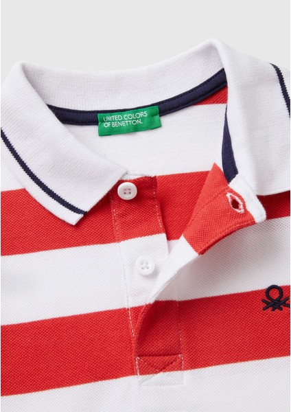 Erkek Çocuk Kırmızı Mix Çizgili Logo Işlemeli Polo T-Shirt modelleri