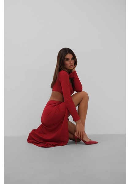 Yırtmaçlı Etek ve Crop Bluz Takım