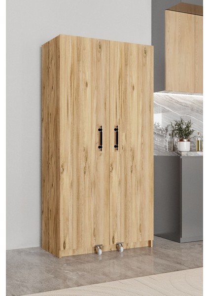 AE-3035 Vezir Çam Kiler, Erzak Dolabı, Çok Amaçlı Mutfak Dolabı, Banyo,2 Kapaklı, Raflı, Tekerli