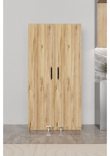 AE-3035 Vezir Çam Kiler, Erzak Dolabı, Çok Amaçlı Mutfak Dolabı, Banyo,2 Kapaklı, Raflı, Tekerli
