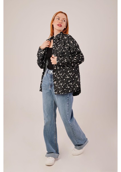 Eskitme Görünümlü Denim Siyah Gömlek
