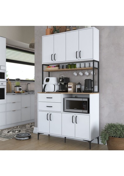 Rani JE180 Çok Amaçlı Dolap 8 Kapaklı 2 Çekmeceli Kiler Mutfak Dolabı Beyaz - Sepet Ceviz fırsatları