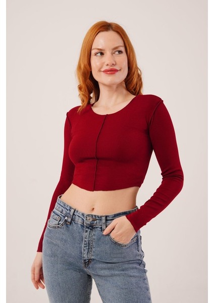 Ters Dikişli Basic Bordo Body Bluz