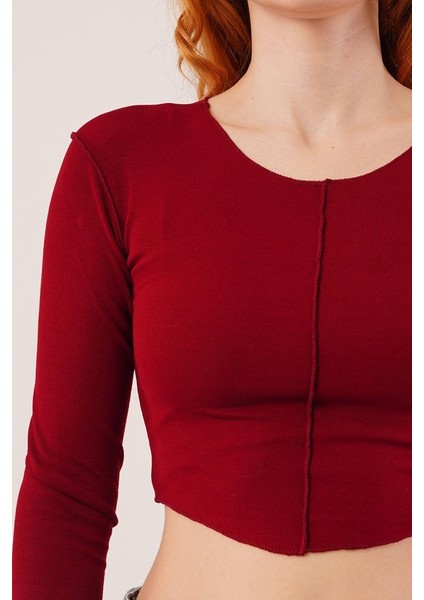 Ters Dikişli Basic Bordo Body Bluz