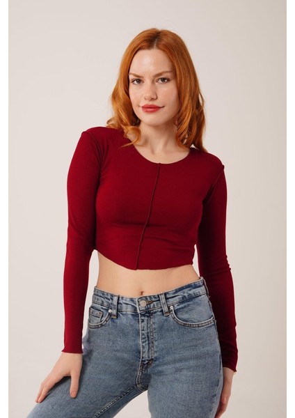 Ters Dikişli Basic Bordo Body Bluz