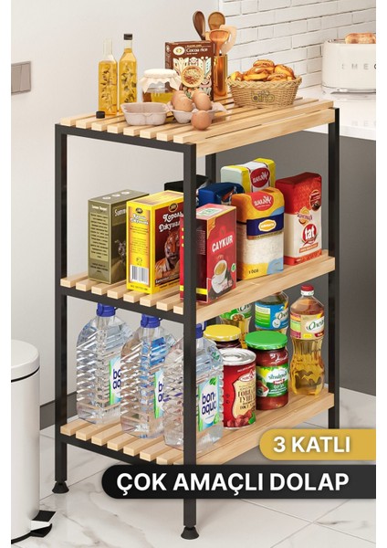 Çok Amaçlı Dolap Mutfak Bangosu Mikrodalga Fırın Rafı Sofra Servis Sunum Düzenleyici Organizer 3 Ka