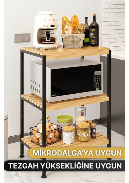 Çok Amaçlı Dolap Mutfak Bangosu Mikrodalga Fırın Rafı Sofra Servis Sunum Düzenleyici Organizer 3 Ka