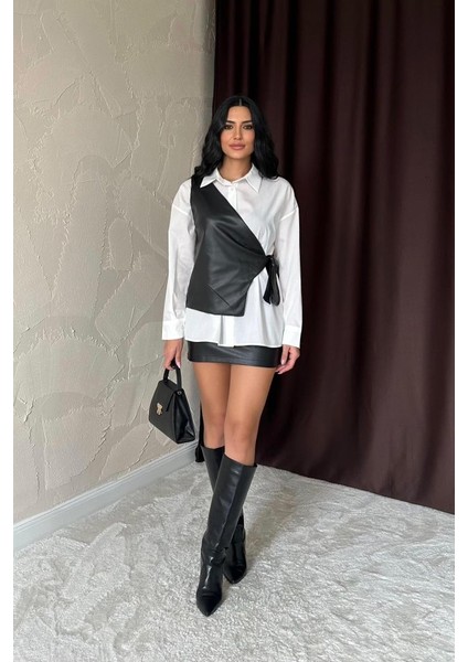 Beyaz Yandan Bağlamalı Yelek Gömlek