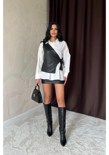 Beyaz Yandan Bağlamalı Yelek Gömlek
