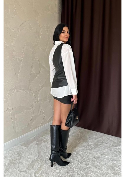 Beyaz Yandan Bağlamalı Yelek Gömlek