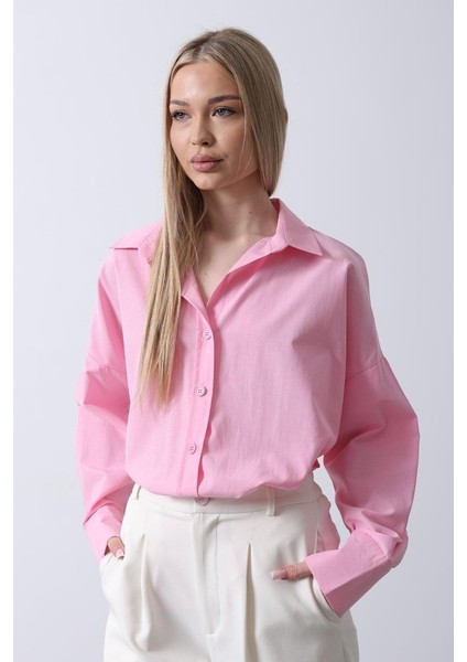 Geniş Manşet Detaylı Gömlek - Şeker Pembe