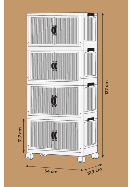 Katlanabilir Modüler Dolap 4 Lü 54 cm x 31,7 cm x 127 cm