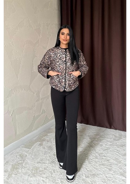 Leopar Leopar Desenli Kapitone Ceket