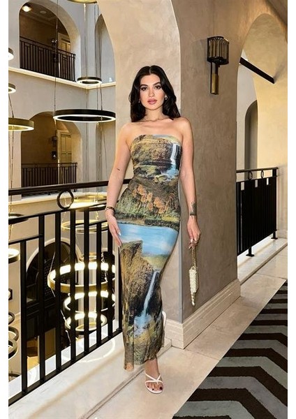 Tricia Desenli Straplez Elbise 2525-08