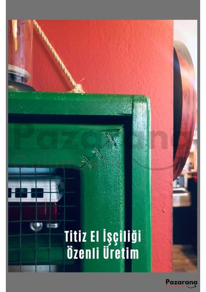 Ahşap Özel Üretim El Işçiliği Masif Ahşap Çam Ağacı Tel Dolap 50* 65 *10 cm Yeşil Renk