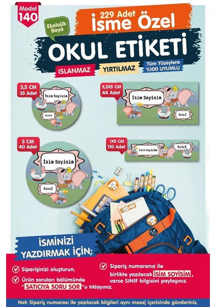 Okul Etiketi Kalem Defter Etiketi Özel Isim Yazılabilen Etiket Seti - Isim Etiketi OE140-T1237-OE140
