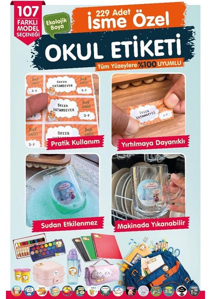 Okul Etiketi Kalem Defter Etiketi Özel Isim Yazılabilen Etiket Seti - Isim Etiketi OE140-T1237-OE140
