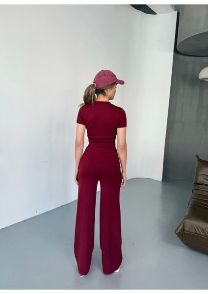 Osy Modal Yumuşak Dokulu Kumaş Nakış Işlemeli Rahat Bol Paça Eşofman Pantalon - Bordo