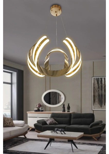 3 Yollu Badem - LED Avize - 3 Renk - Gold Kasa - Çift Sıra Ledli