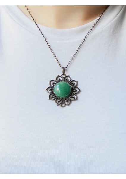 Doğal Taş Yeşil Akik Doğal Taşlı Otantik Kadın Kolye 45 cm Zincirli EUK19YA2 modelleri