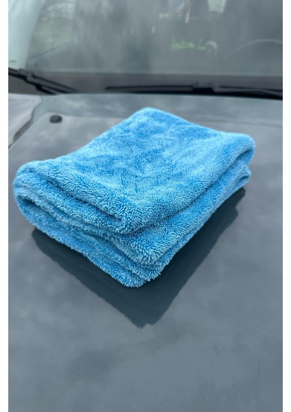 Ultra Kalın 1300 Gsm 50X80 cm Çift Taraflı Mavi Mikrofiber Oto Temizlik ve Kurulama Araba Bezi