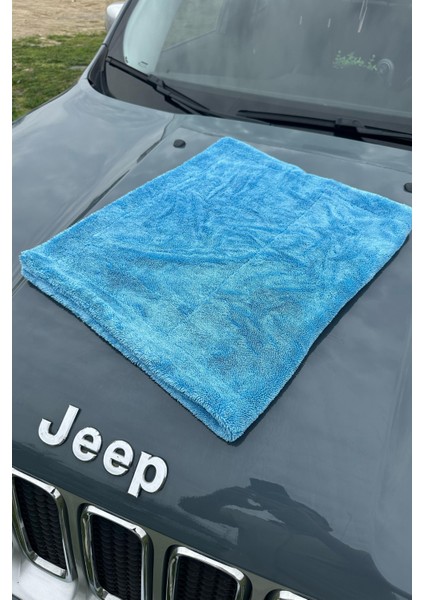 Ultra Kalın 1300 Gsm 50X80 cm Çift Taraflı Mavi Mikrofiber Oto Temizlik ve Kurulama Araba Bezi