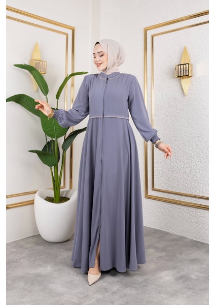 Yaka ve Bel Nakış Detaylı Ferace - Gri / F0143 fiyatları