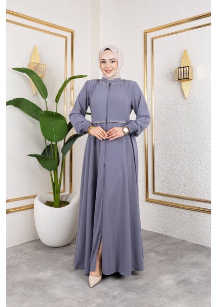 Yaka ve Bel Nakış Detaylı Ferace - Gri / F0143 modelleri
