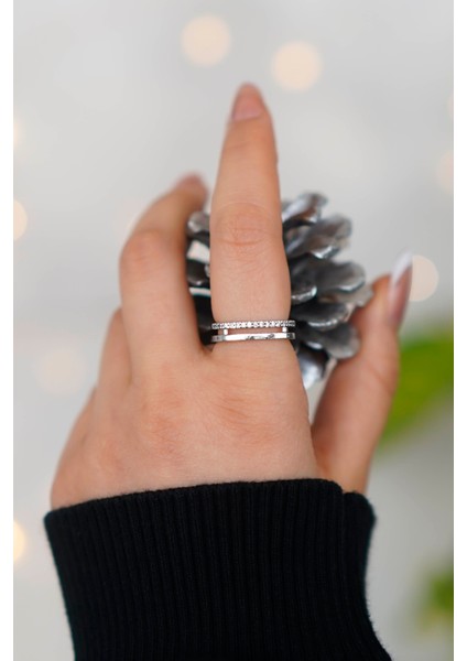 Zirkon Taşlı Zarif Ayarlanabilir 2'li Gümüş Kadın Yüzük fiyatları