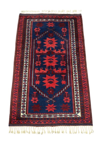 El Dokuma Sıfır Yağcıbedir Halısı 75 x 120 Kırmızı Lacivert Kök Boya Halı