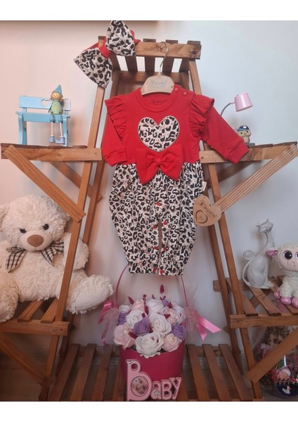 Kız Bebek Leopar Desenli Bandanalı 2'li Takım