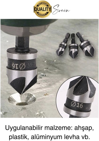 3 Parça Premium Havşa Açma Matkap Ucu Seti Hss Bits Uçlu Paslanmaz Çelik Kalın 12-16-19 mm