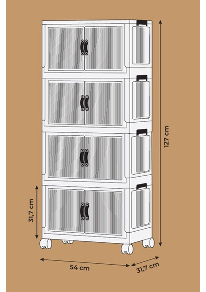 Katlanabilir Modüler Dolap 4 Lü 54 cm x 31,7 cm x 127 cm