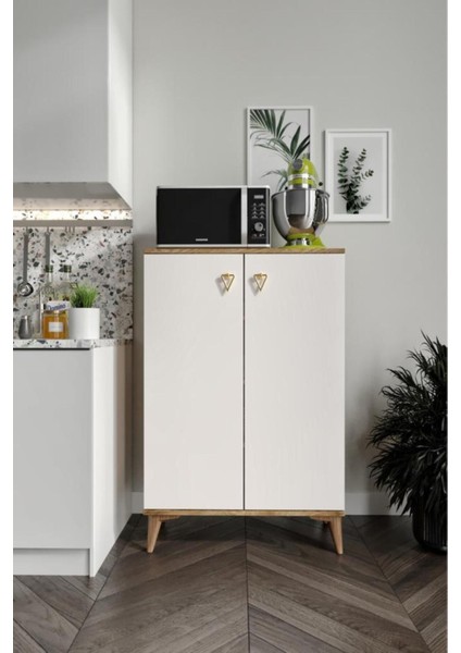 Simple Çok Amaçlı Dolap Mutfak Balkon Kiler Banyo Ayakkabılık Dolabı Ekru Ceviz