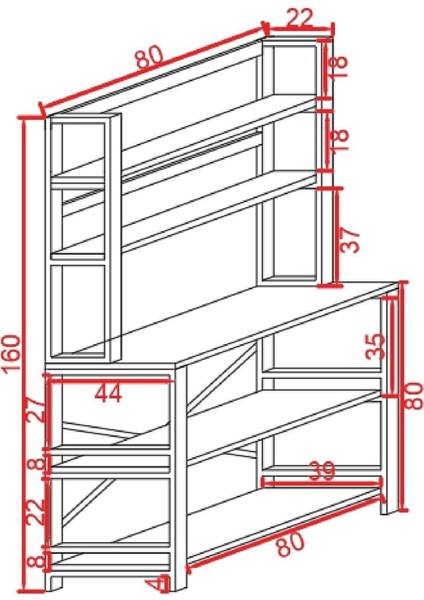 Dekoratif Mutfak-Banyo-Çalışma Odası- Salon Düzenleyici Raf Çok Amaçlı Raf 160X80X40