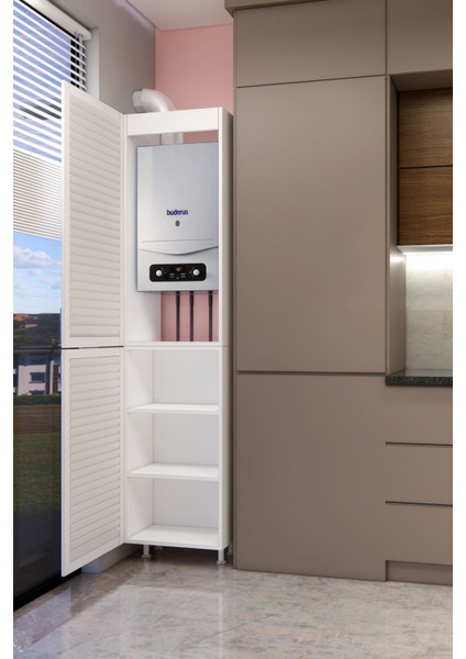 Kombi Dolabı 210 cm Panjur Kapaklı Beyaz modelleri