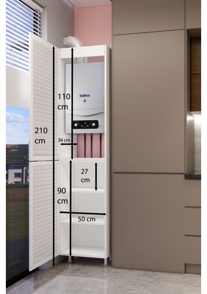 Kombi Dolabı 210 cm Panjur Kapaklı Beyaz fırsatları