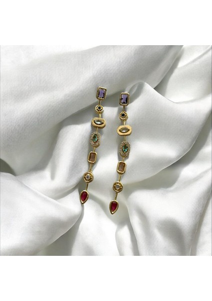 Renkli Taşlı Sallantılı küpe