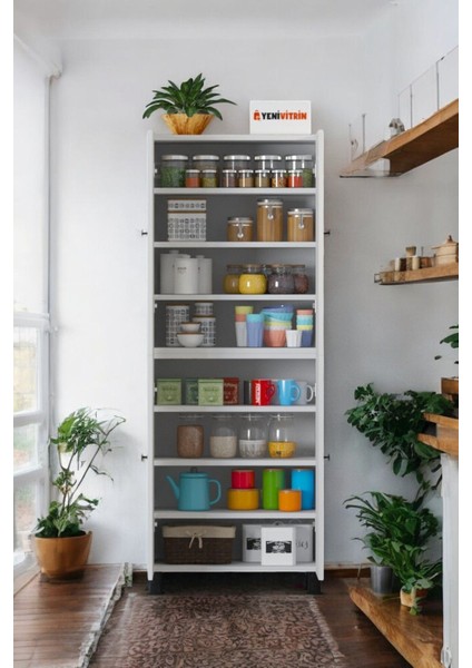 %100 Mdf 8 Raflı 4 Kapaklı Beyaz Çok Amaçlı Mutfak/banyo Dolabı 70X172X32