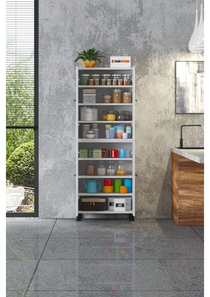 %100 Mdf 8 Raflı 4 Kapaklı Beyaz Çok Amaçlı Mutfak/banyo Dolabı 70X172X32 modelleri