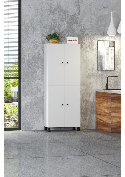 %100 Mdf 8 Raflı 4 Kapaklı Beyaz Çok Amaçlı Mutfak/banyo Dolabı 70X172X32 fırsatları