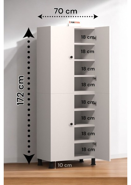 %100 Mdf 8 Raflı 4 Kapaklı Beyaz Çok Amaçlı Mutfak/banyo Dolabı 70X172X32 indirimleri