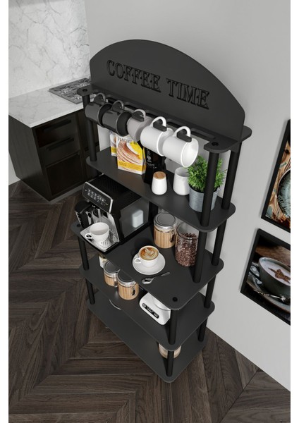 Coffee Tıme Çok Amaçlı Dolap Kahve Köşesi Siyah