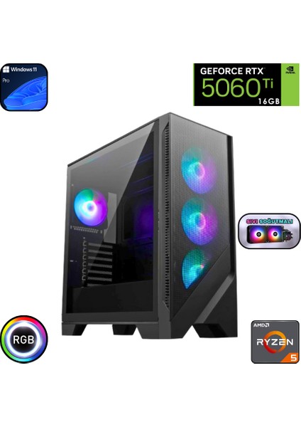 Ryzen 5 8400F 16GB Ddr5 1tb SSD Rtx 5060TI 16GB 240MM Sıvı Soğutma Windows 11 Pro Oyuncu Bilgisayarı