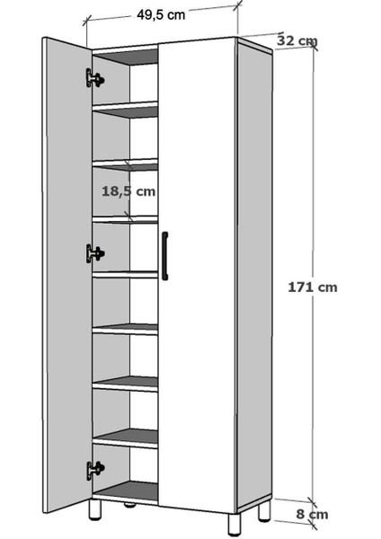 8 Raflı 2 Kapaklı Kalın Raflı Ayakkabılık Çok Amaçlı Mutfak Banyo Dolabı Kiler Dolabı fırsatları