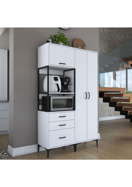 Rani JE142 Çok Amaçlı Dolap 3 Kapaklı 3 Çekmeceli Kiler Mutfak Dolabı Beyaz