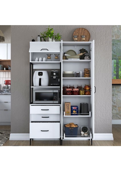 Rani JE142 Çok Amaçlı Dolap 3 Kapaklı 3 Çekmeceli Kiler Mutfak Dolabı Beyaz fırsatları